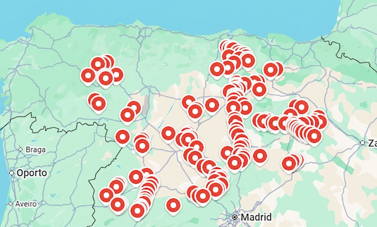 Mapa con las ubicaciones de urbex en Castilla y León