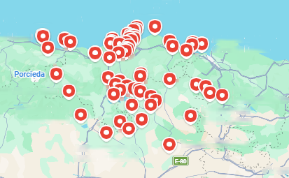 Mapa de ubicaciones abandonadas en Cantabria