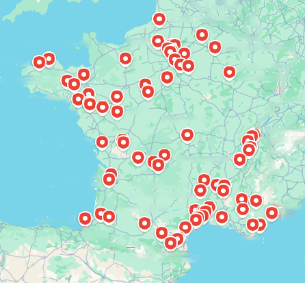Mapa de ubicaciones abandonadas en Francia