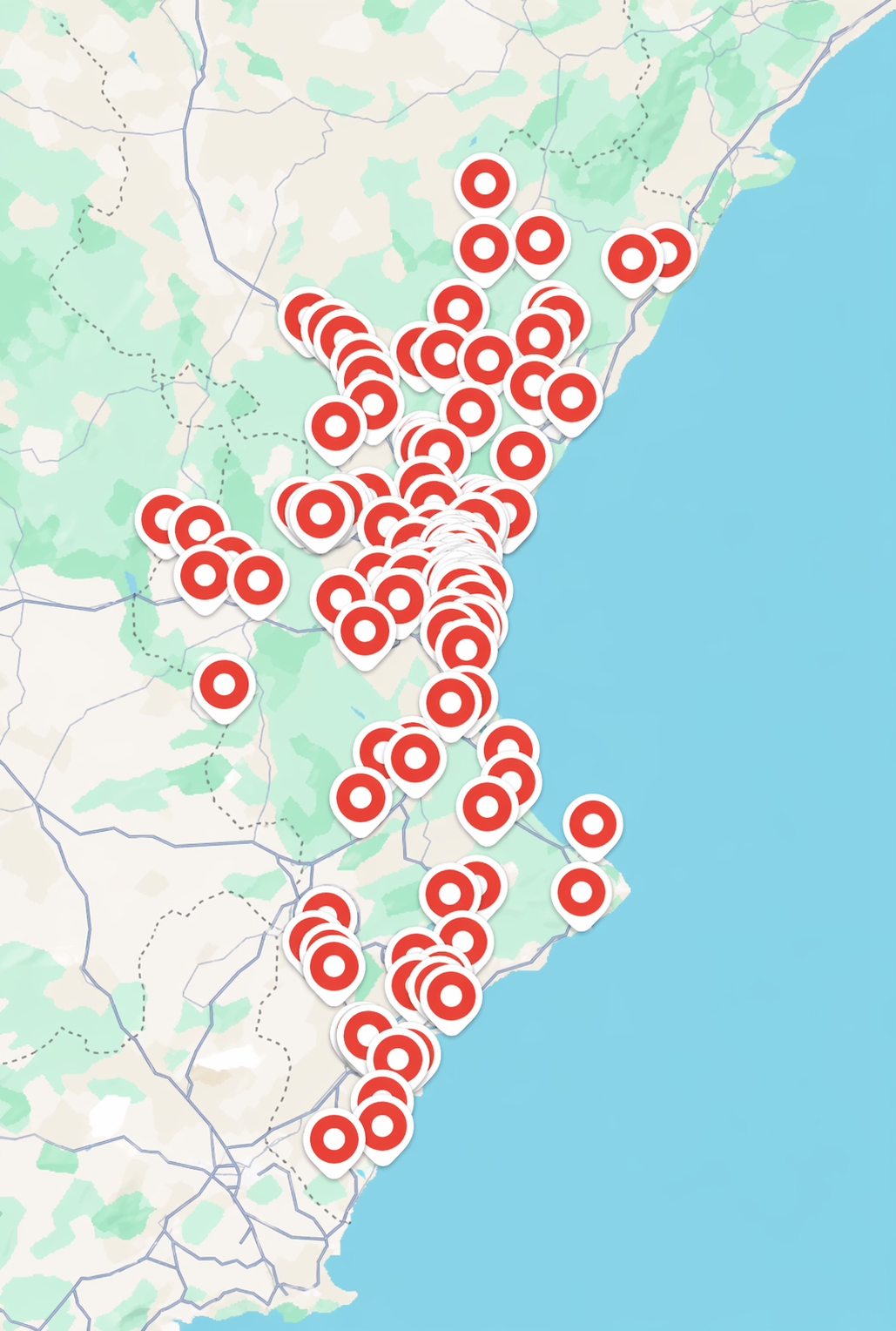 Mapa con las ubicaciones de urbex en Comunidad Valenciana