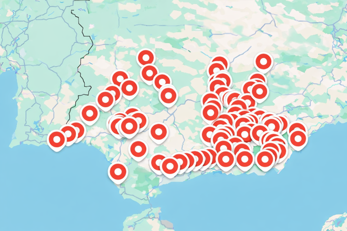 Mapa con las ubicaciones de urbex en Andalucía