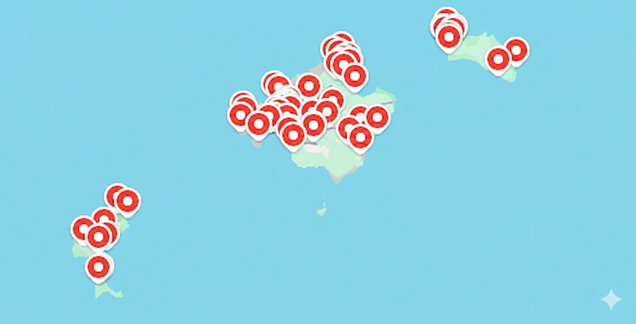 Mapa con las ubicaciones de urbex en Islas Baleares