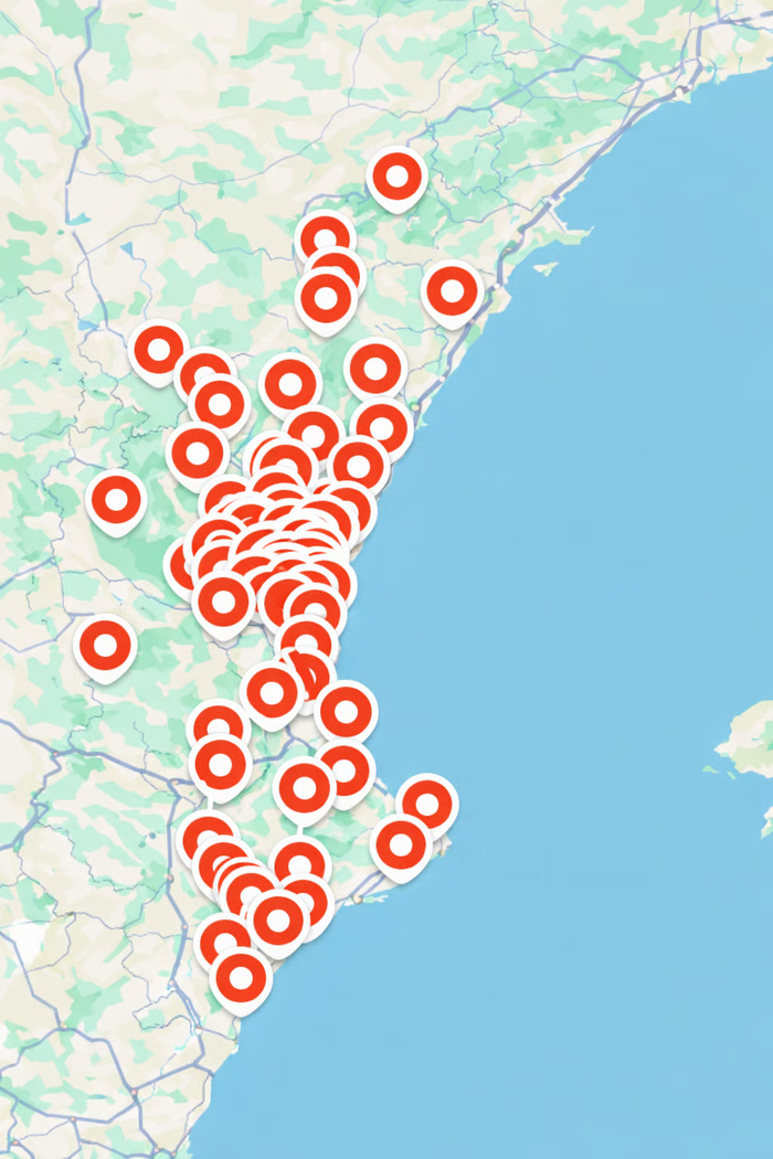 Mapa con las ubicaciones de urbex en la Comunidad Valenciana