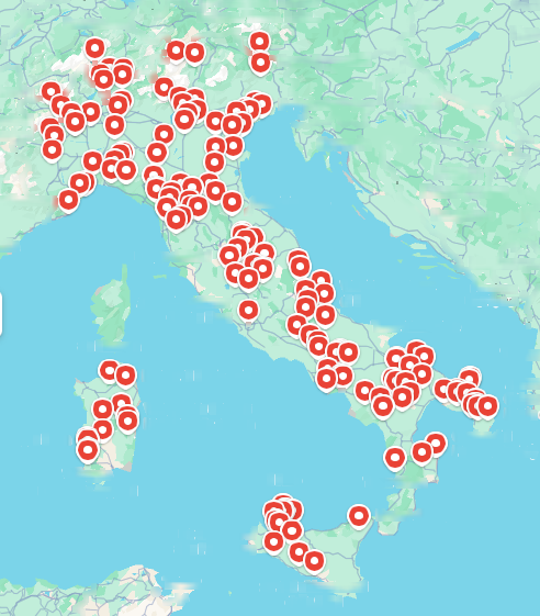 Mapa de ubicaciones abandonadas en Italia