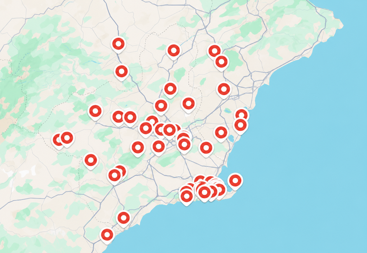 Mapa con las ubicaciones de urbex en Murcia