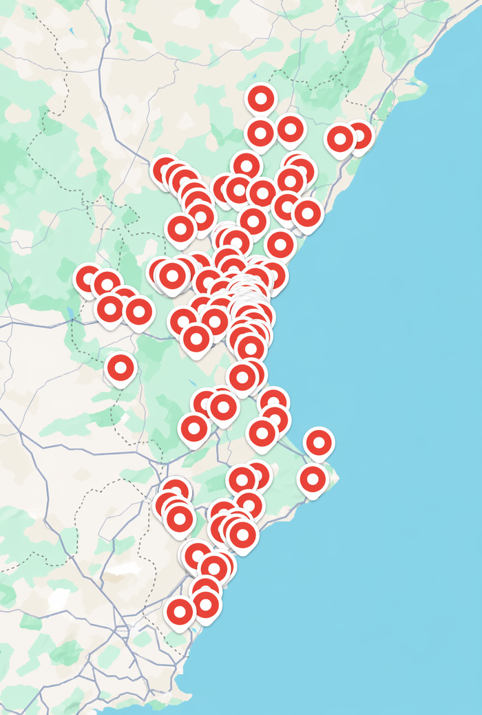 Mapa con las ubicaciones de urbex en Comunidad Valenciana